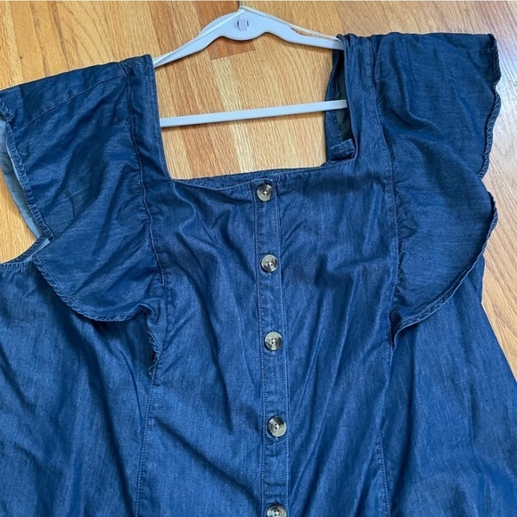 ANA Dark Chambray flutter short sleeve sheath shirt dress 2X - Picture 2 of 6